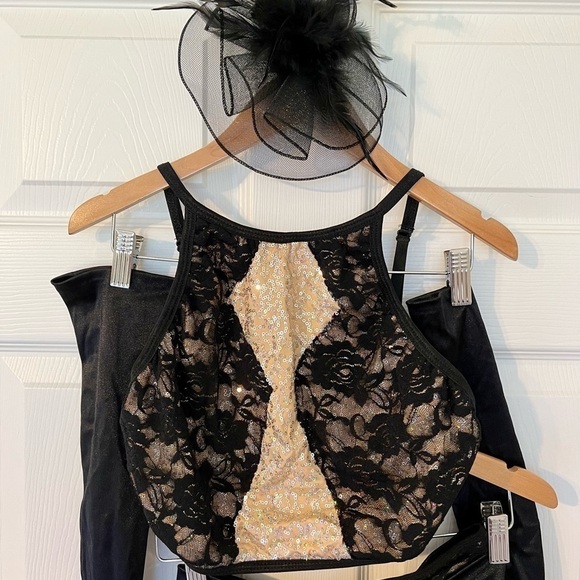 Pumpers Dance Competition Costume Solo Jazz Musical Theater Black Satin Lace - Picture 3 of 8